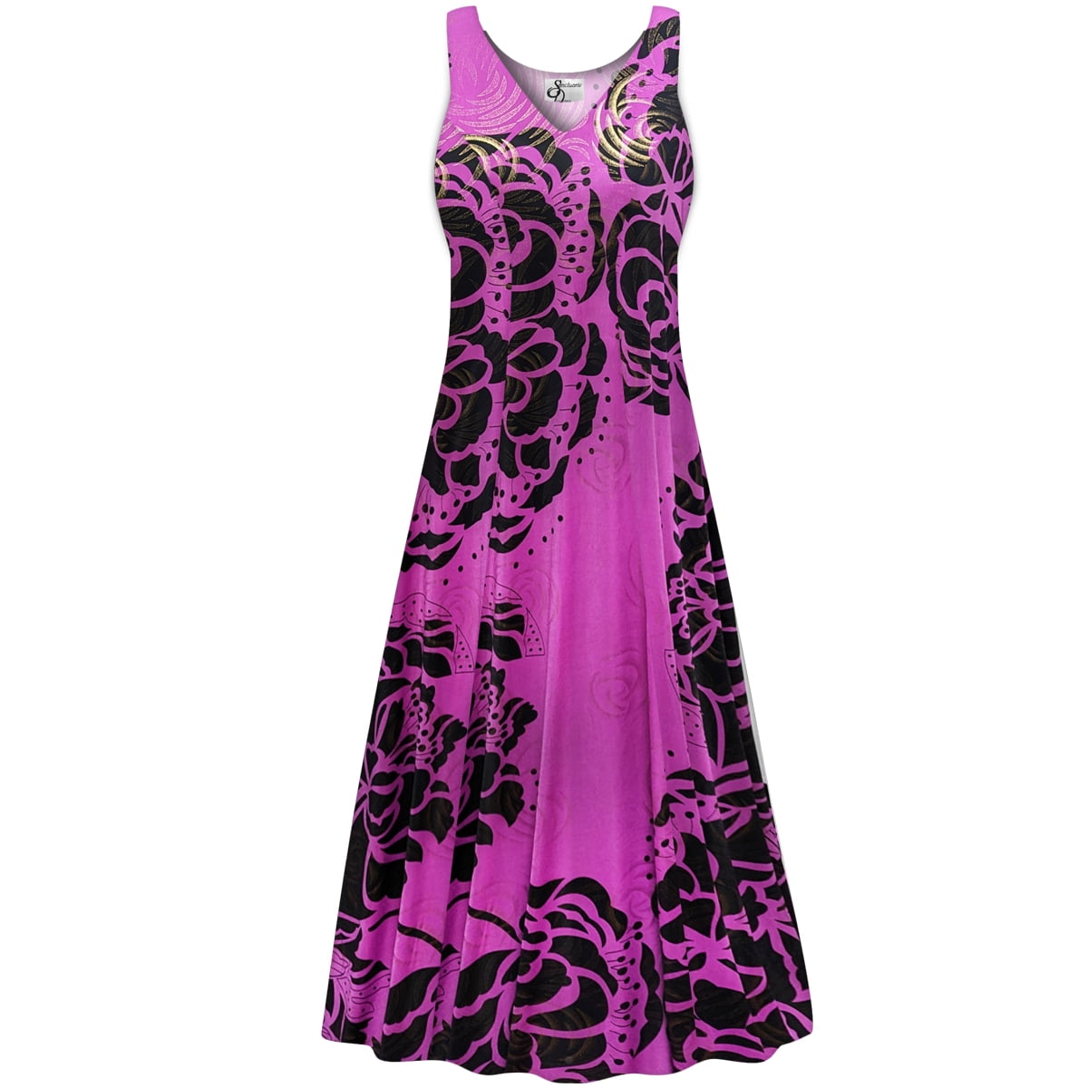 Plus size 7x Tall Womens Dress Black PInk Rose Sleeveless High V-Neck ...