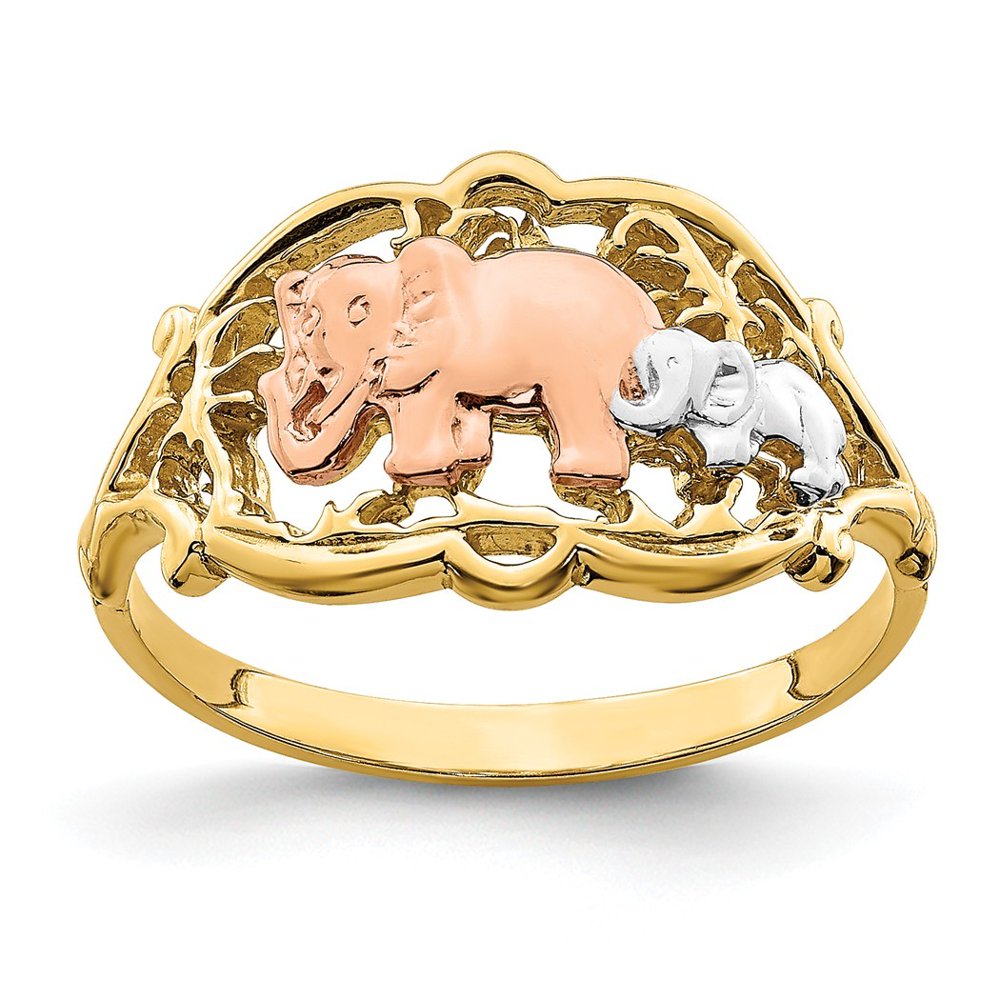 Jewelry 14k Gold Double Elephant Ring Tri color Size 7 Jewelry Gifts for Women 2.4 Grams