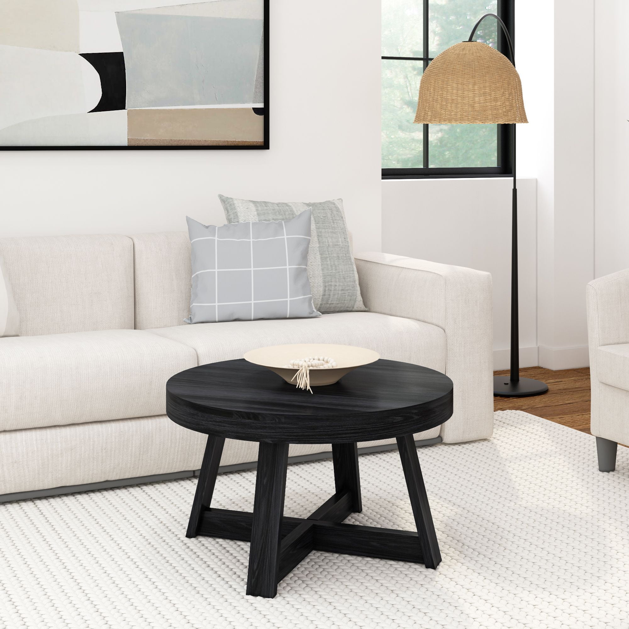 Plank+Beam Classic Solid Wood Round Coffee Table, 30" Farmhouse Table for Living Room