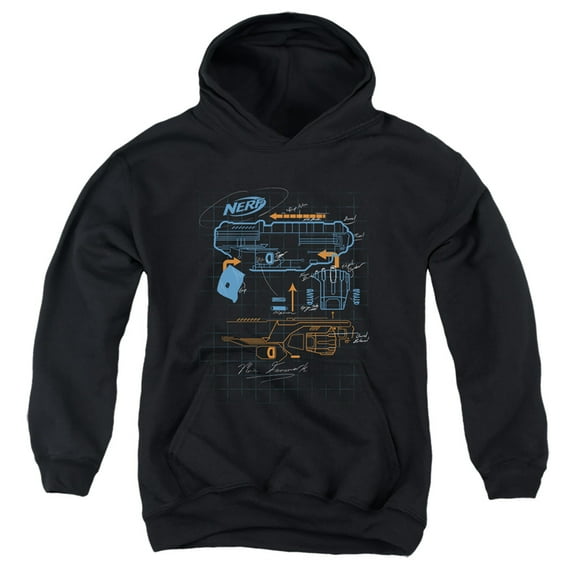 Nerf Deconstructed Nerf Gun Youth Pullover Hoodie Sweatshirt Black