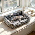 thumbnail image 4 of Sahpxhe Dog Bed, Rectangular High Bolster Warm Plush Pet Bed With Geometric Line Print For Indoor Cats And Small Medium Dogs, 4 of 5