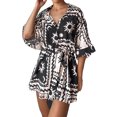 thumbnail image 1 of Mialoley Femmes Été Short Combinaison Coeur/arbre/point Imprimé Manches Revers Bouton Dwon Ample Rompers, 1 of 9