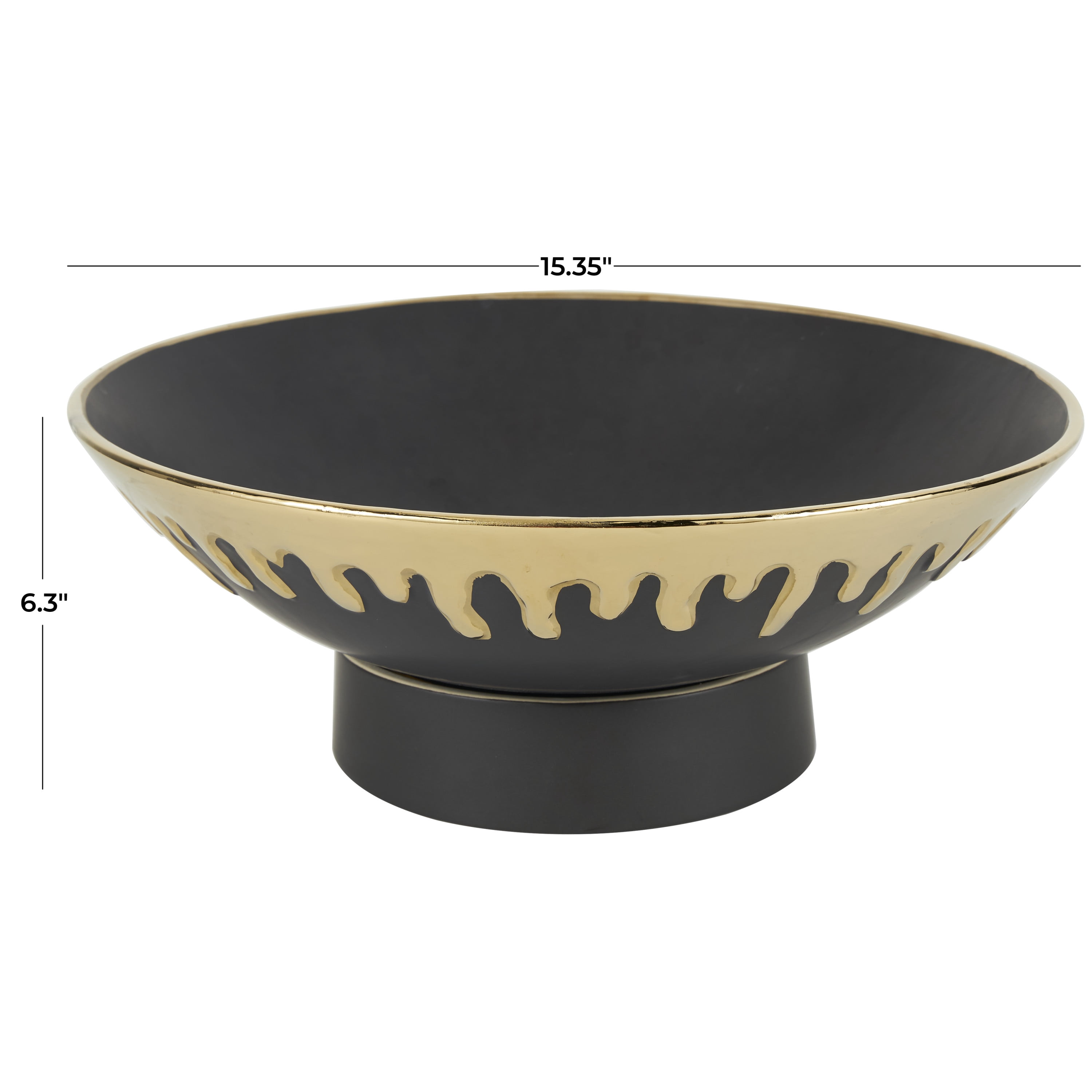 CosmoLiving by Cosmopolitan 15" Round Black Ceramic Decorative Bowl with Abstract Gold Melting Drips