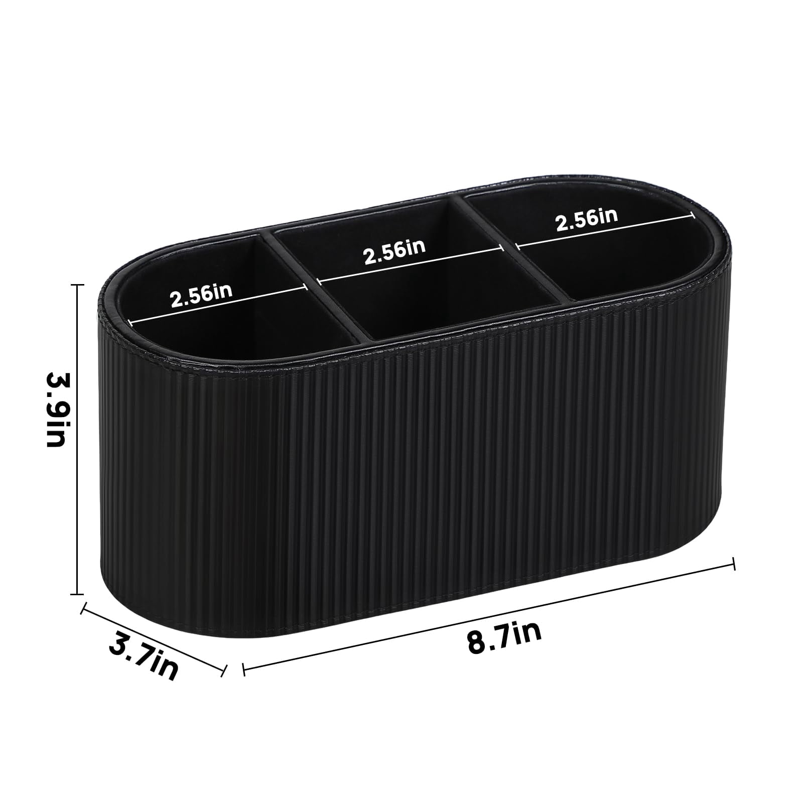 Black PU Leather Desktop Organizer with 3 Compartments for Home Office Supplies and Remote Controls