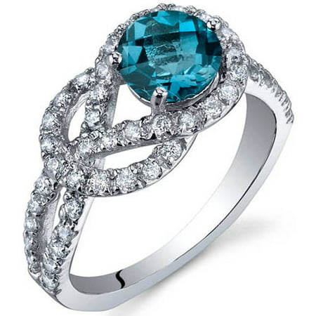 Oravo 1.00 Carat T.G.W. London Blue Topaz Rhodium-Plated Sterling Silver Engagement Ring