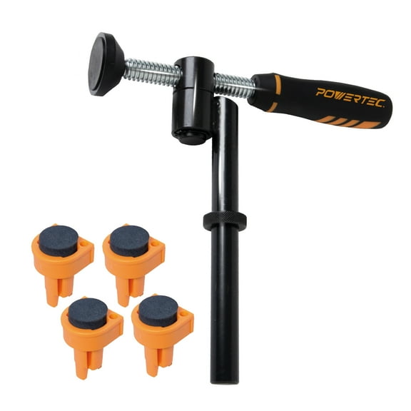 POWERTEC 180° Variable Quick-Acting Swivel Screw Clamp and 4pcs Deluxe Bench Dogs with Grommet Bench Brake Inserts, Fit 3/4" Bench Dog Holes (72167N)