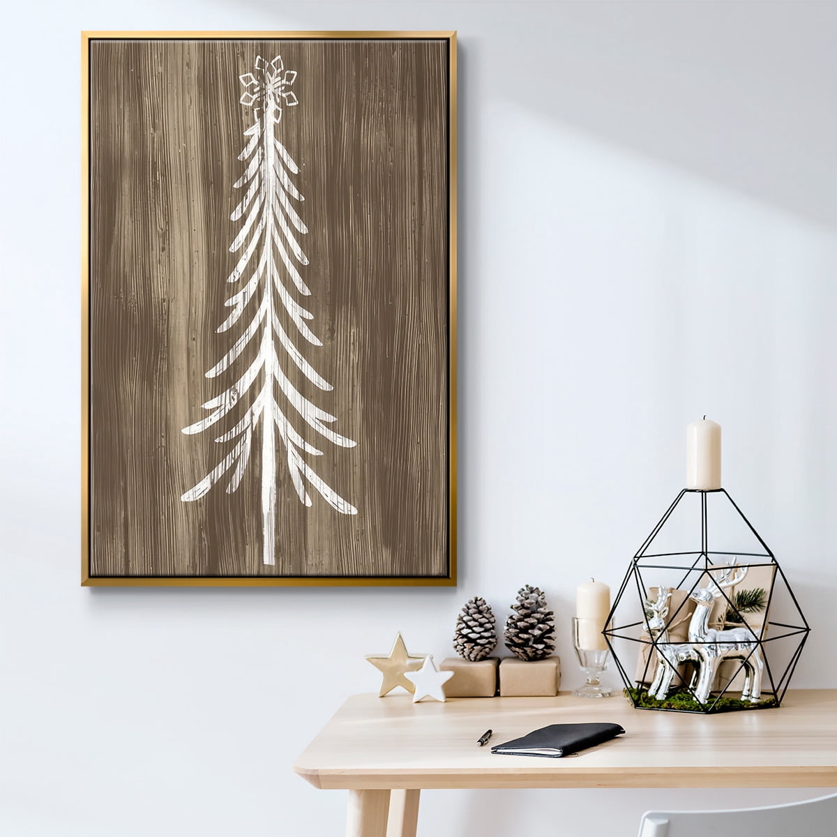 Barnwood Wonderland IX - Framed Gallery Wrapped Holiday Canvas - 25 x 37 - Gold Frame