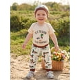 thumbnail image 4 of BemeyourBBs Newborn Baby Boy Duck Hunting Outfit Infant Baby Boys Spring Summer Fall Clothes Cute Duck Letters Print Short Sleeve Romper Long Pants and Knotted Hat 3 Piece Set, 4 of 9