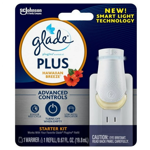 Glade PlugIns Plus, Air Freshener Starter Kit, Hawaiian Breeze, 1 Warmer and 1 Refill, 0.67 fl oz (Pack of 6)
