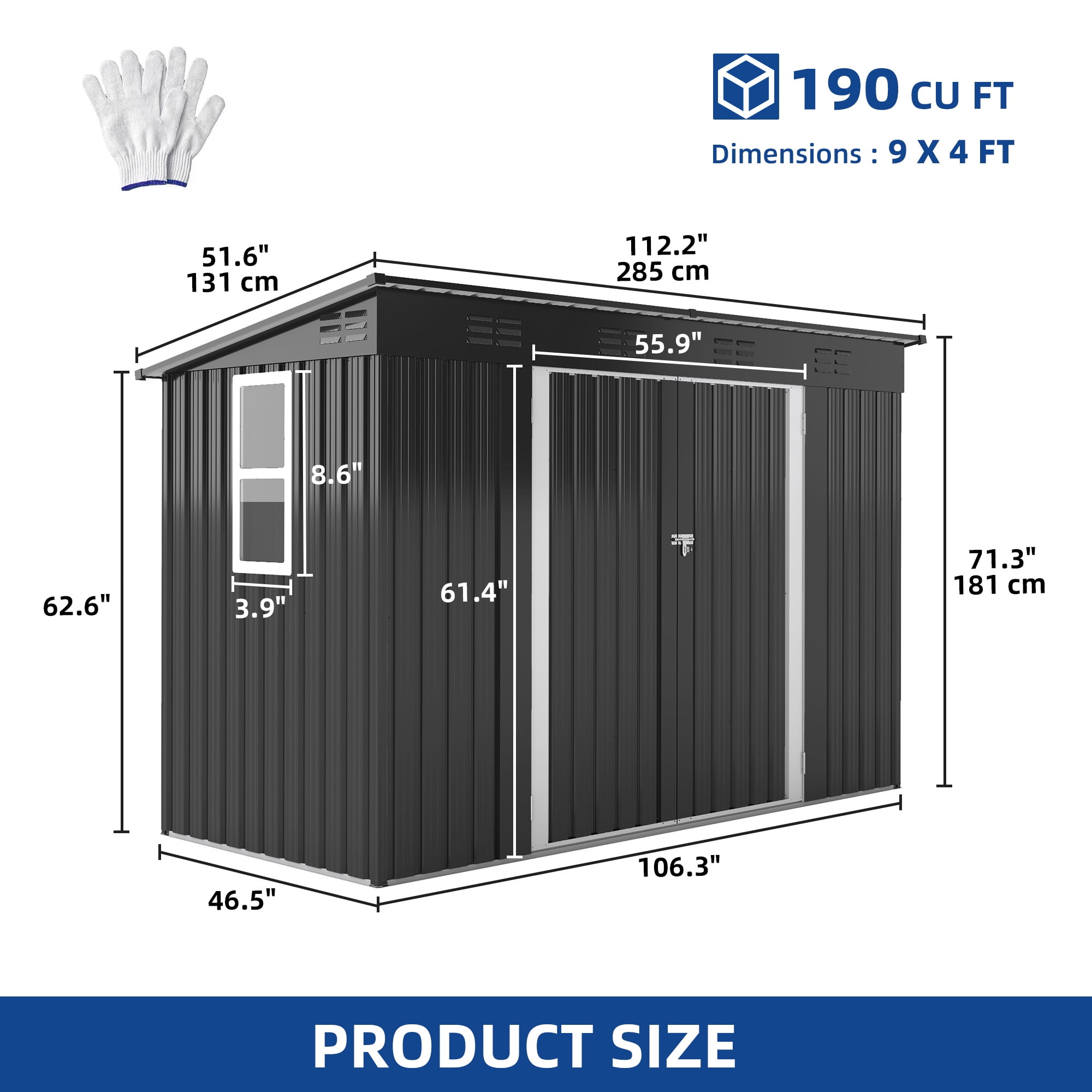 Uforic Oversized Storage Shed with Window, Ventilation, Lockable Doors, & Sloped Roof for Outdoor, Gray