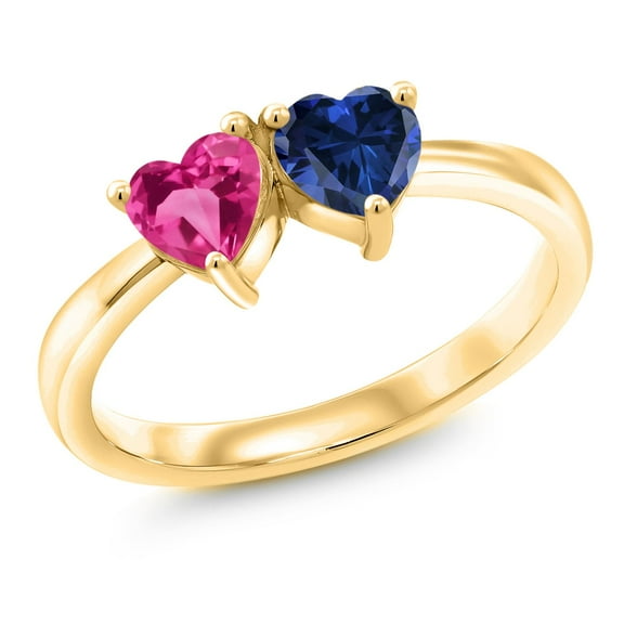 Gem Stone King 1.10 Ct Pink Created Sapphire Blue Created Sapphire 18K Yellow Gold Plated Silver Ring (Size 9)
