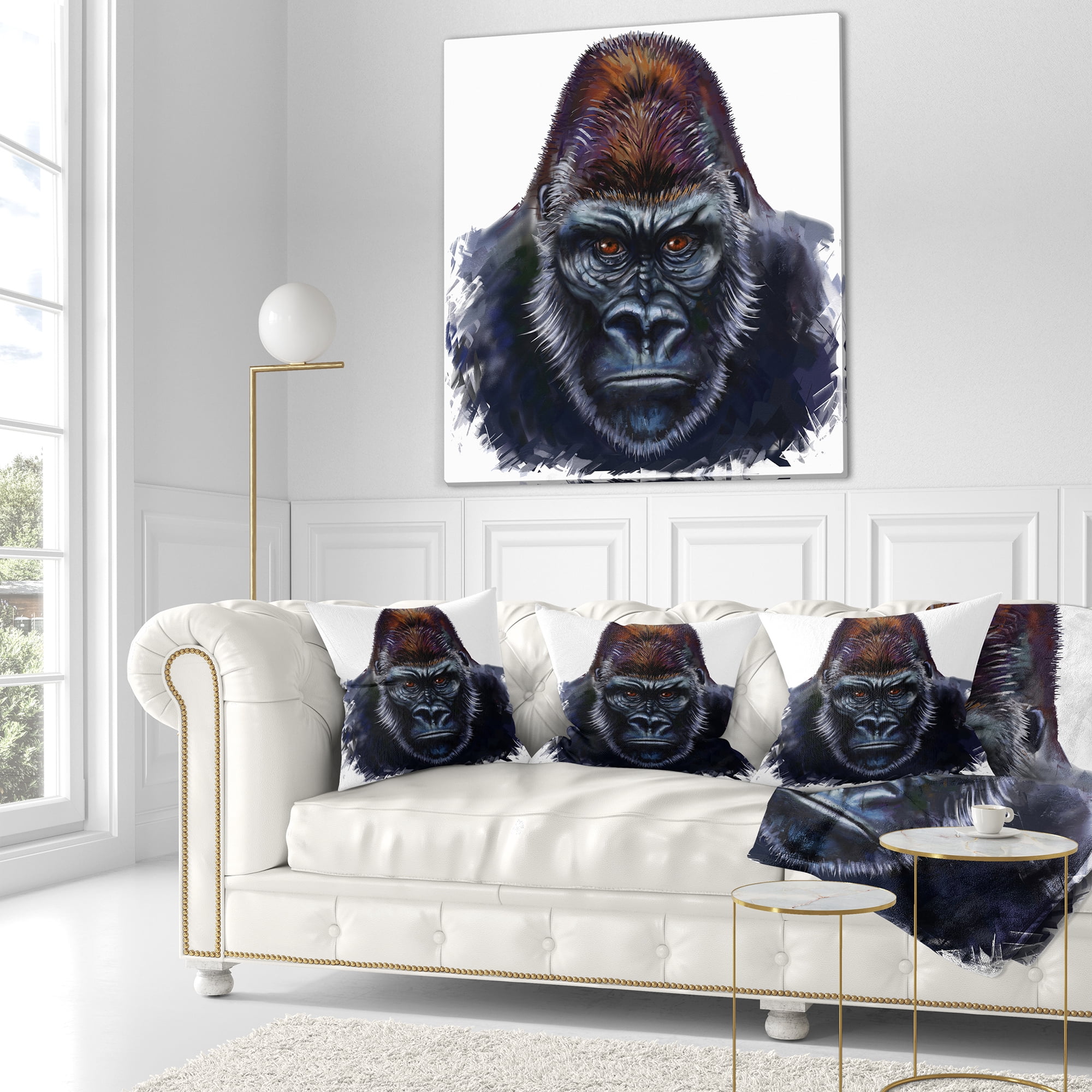 Designart Gorilla Male Illustration - Animal Throw Pillow - 16x16