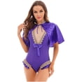 thumbnail image 2 of Aiihoo Women's Circus Trapeze Artist Cape Top with Leotard Bodysuit Purple S, 2 of 7