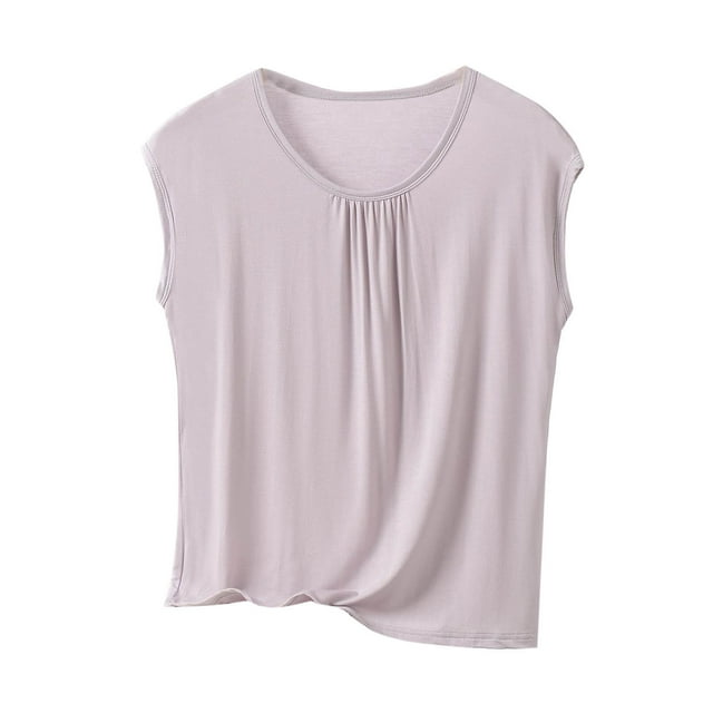 BLVB T-Shirts de Pyjama en Modal Ultra Doux pour Femmes, Coupe Ample, Col Ras du Cou, Hauts Décontractés de Détente, Manches Cap, T-Shirts de Nuit pour Femmes