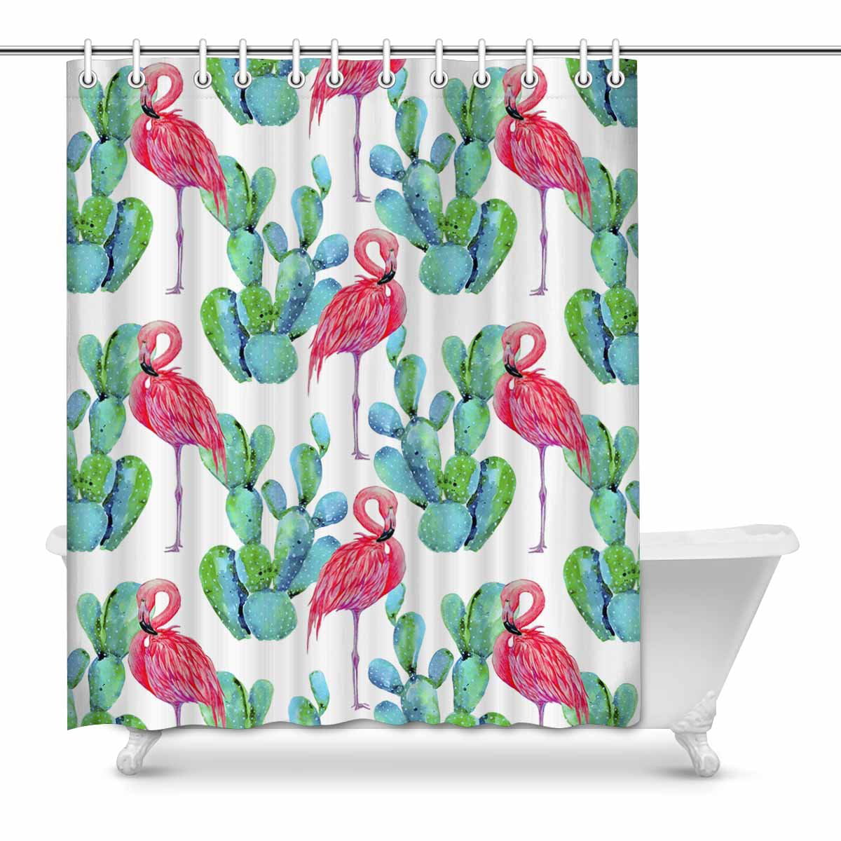 Polyester Fabric Tropical Xmas Flamingos Shower Curtain Liner Bathroom Set Hooks