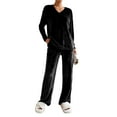 thumbnail image 2 of Fengactive Women's 2 Piece Fuzzy Fleece Pajama Set - V-Neck Long Sleeve Top and Wide Leg Pants Soft Warm Lounge Sleepwear, 2 of 9