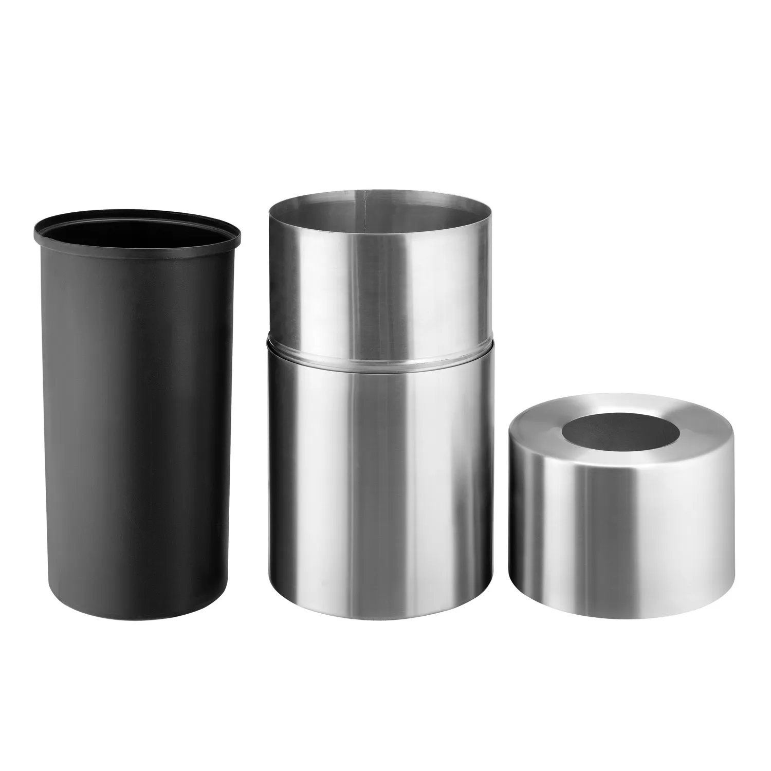 Global Industrial Aluminum Round Open Top Trash Can 35 Gallon Satin Clear
