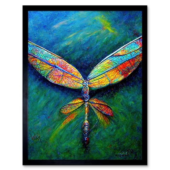 Dragonfly Wings Colourful Oil Modern Art Print Framed Poster Wall Decor 12x16 inch
