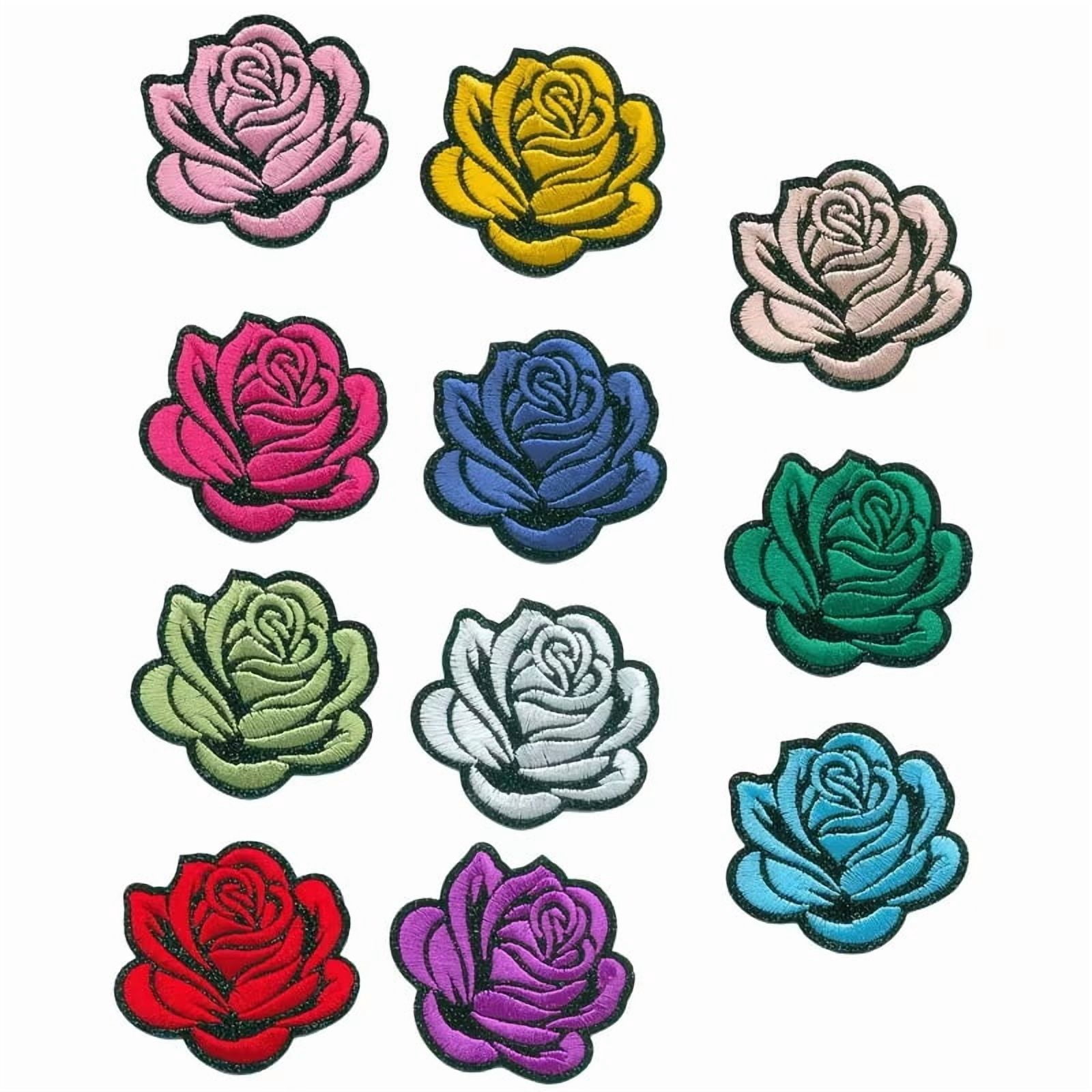 3pcs Dark Rose Embroidery Patch Stickers - DIY Iron-On or Sew-On Decorative Patches with Shiny Black Edge