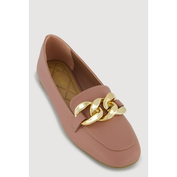 Women's Metallic Chain Link Almond Toe Loafers