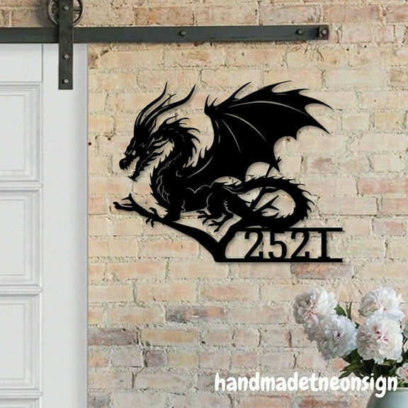 Handmadetneonsign Dragon Home Number Metal, Dragon House Number Metal Decor, Address Wall Sign 041240