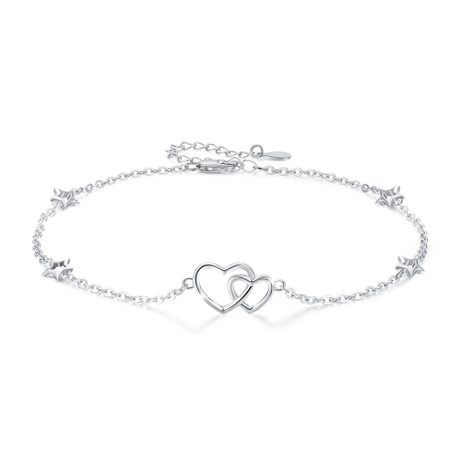 Cuoka Heart Anklet Bracelet Infinity Endless Love 925 Sterling Silver Adjustable Anklets 18K White Gold Plated for Women Girls Jewelry Birthday Valentines Day Christmas Gifts