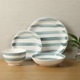 thumbnail image 2 of Gibson Home Kenwood Shores 16 Piece Stoneware Dinnerware Set, Hand-Painted Plates and Bowls, Service for 4 - Blue Striped, 2 of 15