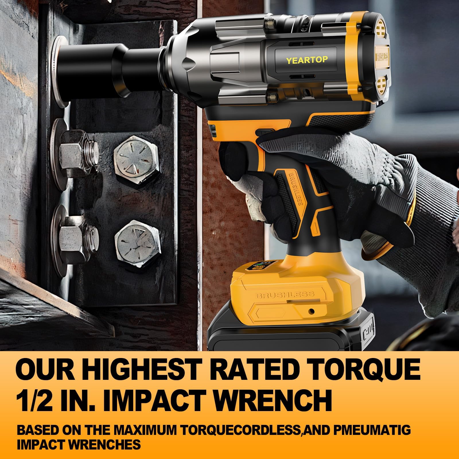 Cordless Impact Wrench 1/2 inch for Dewalt 20V Battery, 900FT-lbs(1200N.m) Driver Brushless, High Torque with 6 Pcs Sockets & Gift Box (No Battery)