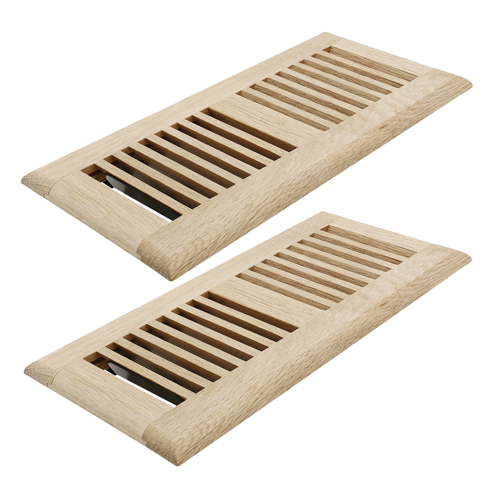 Pack of Two 4x10 inch White Oak Wood Floor - Drop in Vent Register with Damper Wooden Vents Covers