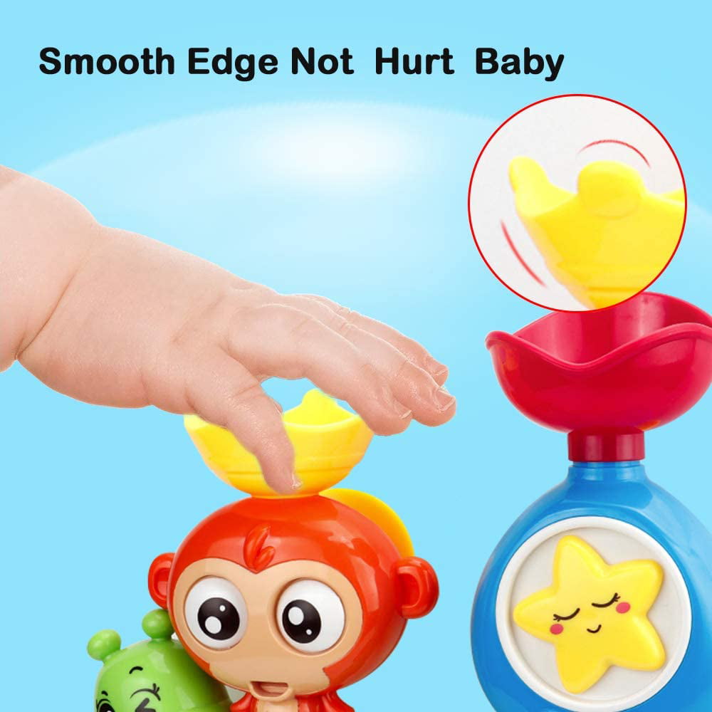 Preschool New Born Baby Bathtub Water Toys HuaiQing Bath Toys Lovely Monkey Caterpillar with 2 Strong Suction Cups Bathtub Water Toy Interactive Wall Waterfall Toys