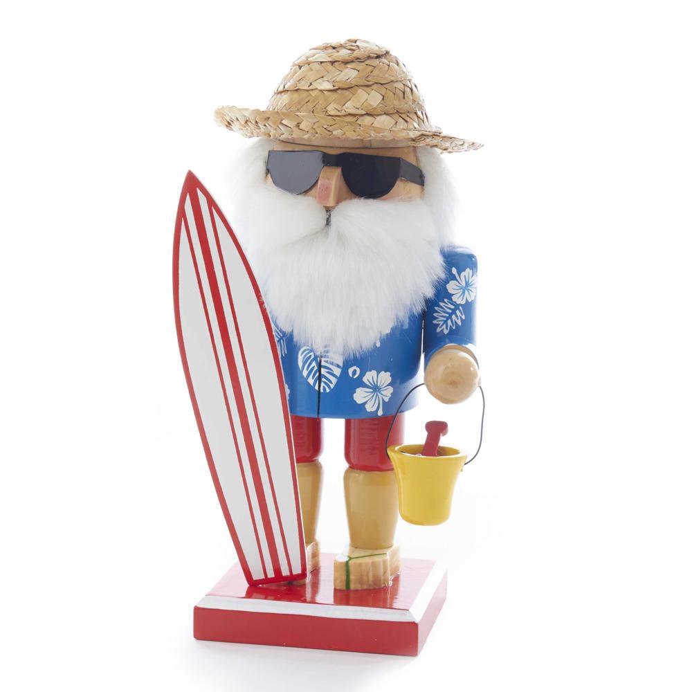 Beachside Surfer Santa Christmas Nutcracker, 8Inch