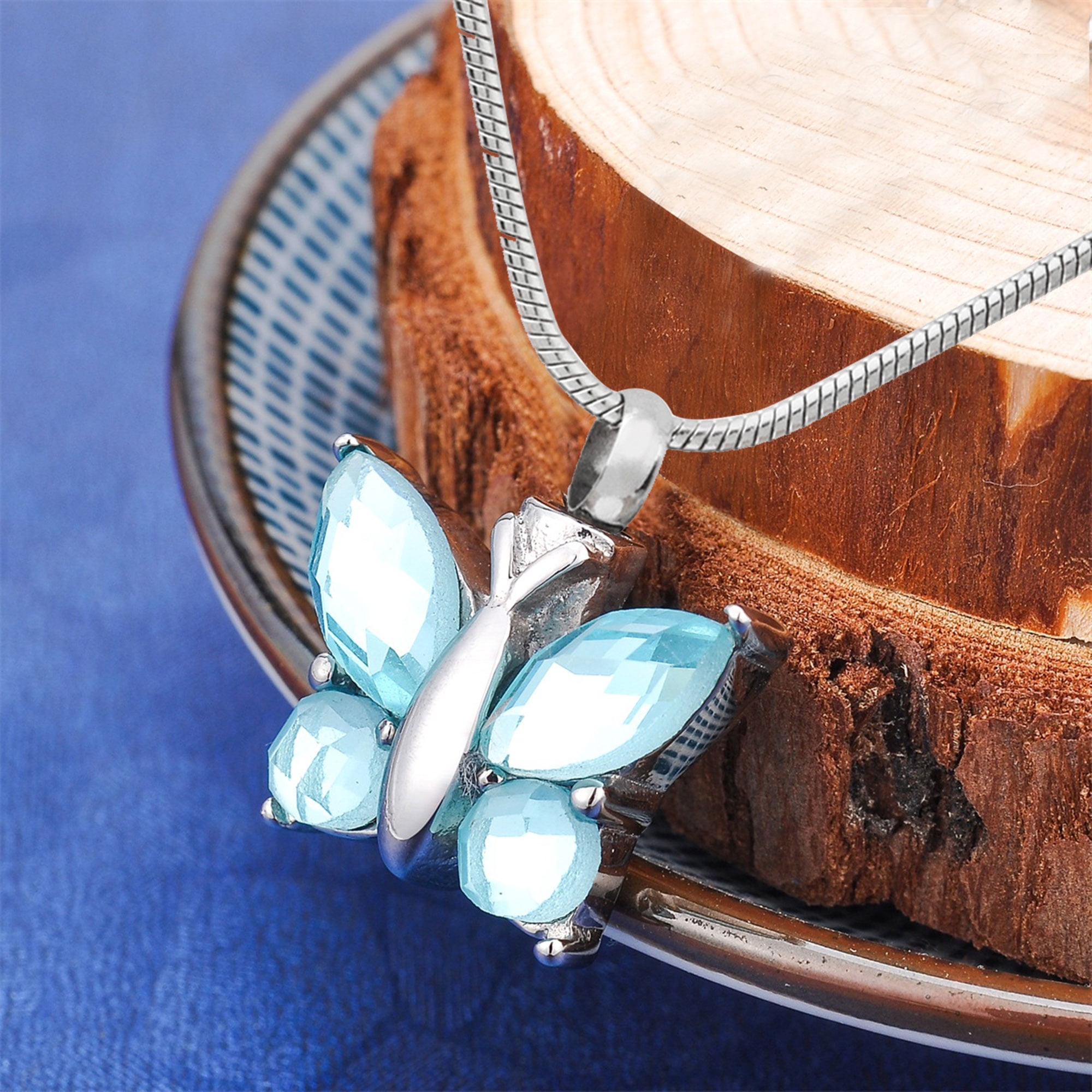 Women's Aqua Human Cremation Jewelry Murano Glass Butterfly Funerl Urn Pendant Necklace for Ashes Memorial Keepsake with Free Fill Kit and Velvet Jewelry Box