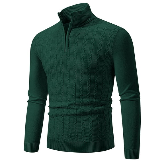 WAENQINLA Men's Winter Sweaters Half Zip Mock Neck Pullover Tops Long Sleeve Cable Knit Sweater with Ribbed Hem Green XXL