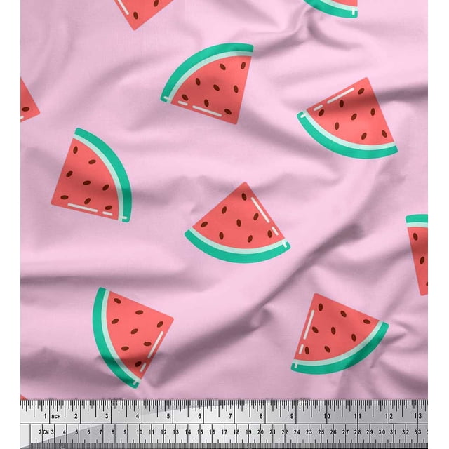 Soimoi Pink Rayon Fabric Watermelon Fruits Decor Fabric Printed Yard 56 Inch Wide