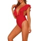 thumbnail image 4 of Bañadores de una pieza para mujer, escote en V, con volantes, monokini, control de abdomen, traje de baño rojo XS, 4 of 5
