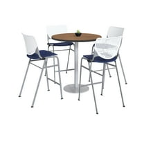 KFI Studios Mode Round 3' Bistro Table Set, River Cherry, 4 White & Navy KOOL Barstools