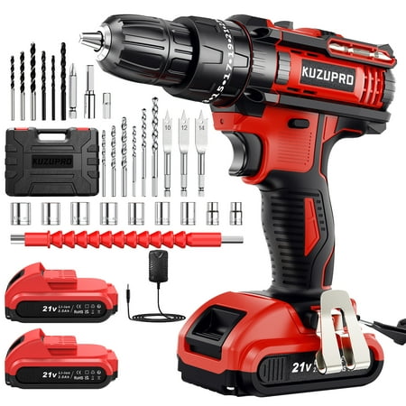 

KUZUPRO Cordless Drill Driver Set Power Drill Kit with 2.0AH Battery Hammer Drill with 372 In-lbs Max 25+3 Position 2 Variable Speed 3/8 Keyless Chuck Fast Charger and 23PCS Accessories