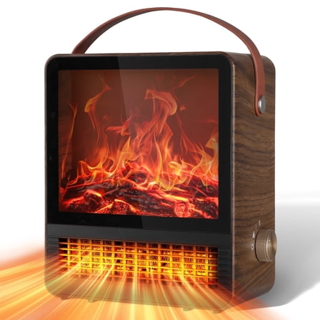 LifePlus Portable Electric Fireplace Heater with 3D Realistic Flame, 800W/1500W Heat, Manual Temp Adjust, Compact for Bedroom, Living Room, Ideal for Homeowners & Office Workers