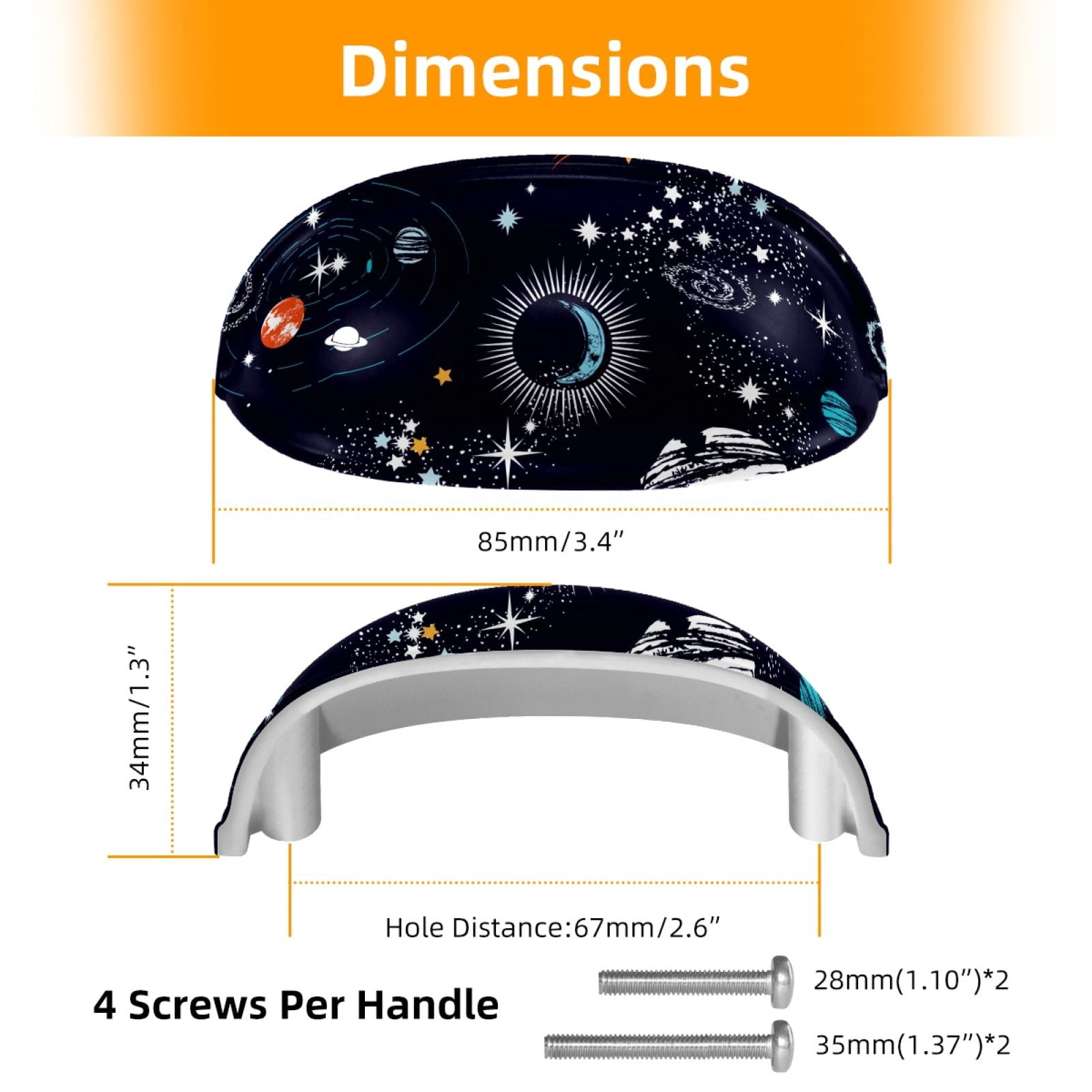 4 PCS Cabinet Cup Pull Stars Planets Rockets Drawer Handles with Screws for Cabinet Dresser Kitchen Home Hardware Decor