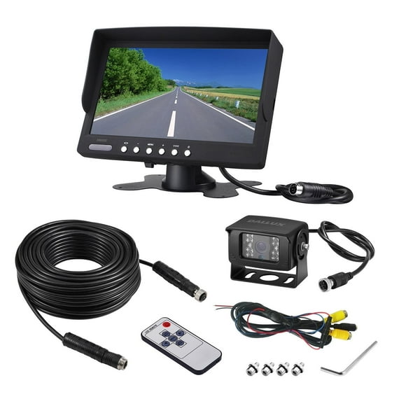 Vehicle Backup Camera kit,Waterproof Night Vision Rearview Camera cab cam with 7 inch Monitor+ 4 PIN Camera Cable for Bus/Truck/Van/Trailer/RV/Camper/