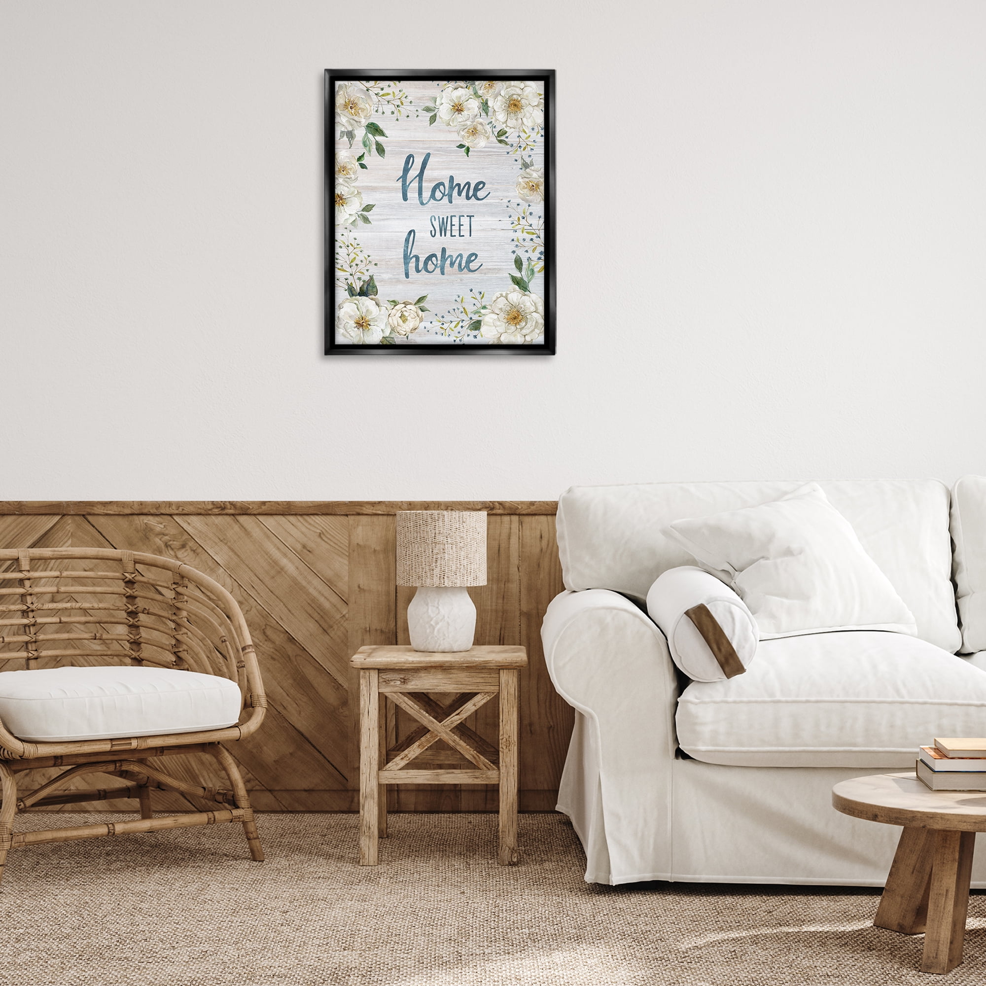 Stupell Industries Sweet Home Shabby Chic Plants & Flowers Painting Black Floater Framed Canvas Art Print Wall Art, 25 x 31