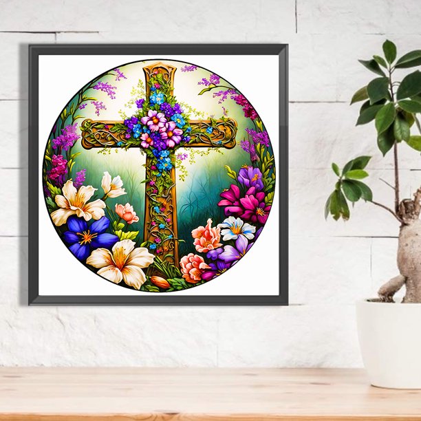 Pintura de diamante 5D DIY, kit de coronas de cruces redondas completas, decoración del hogar FLhrweasw Nuevo