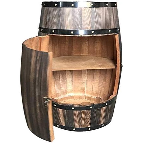 Solid Wood Oak Barrel Wine Cabinet with Locking Door - Decorative Beer Barrel Display - Natural Wood Storage - Perfect Wine Cellar Decoration$$Furniture