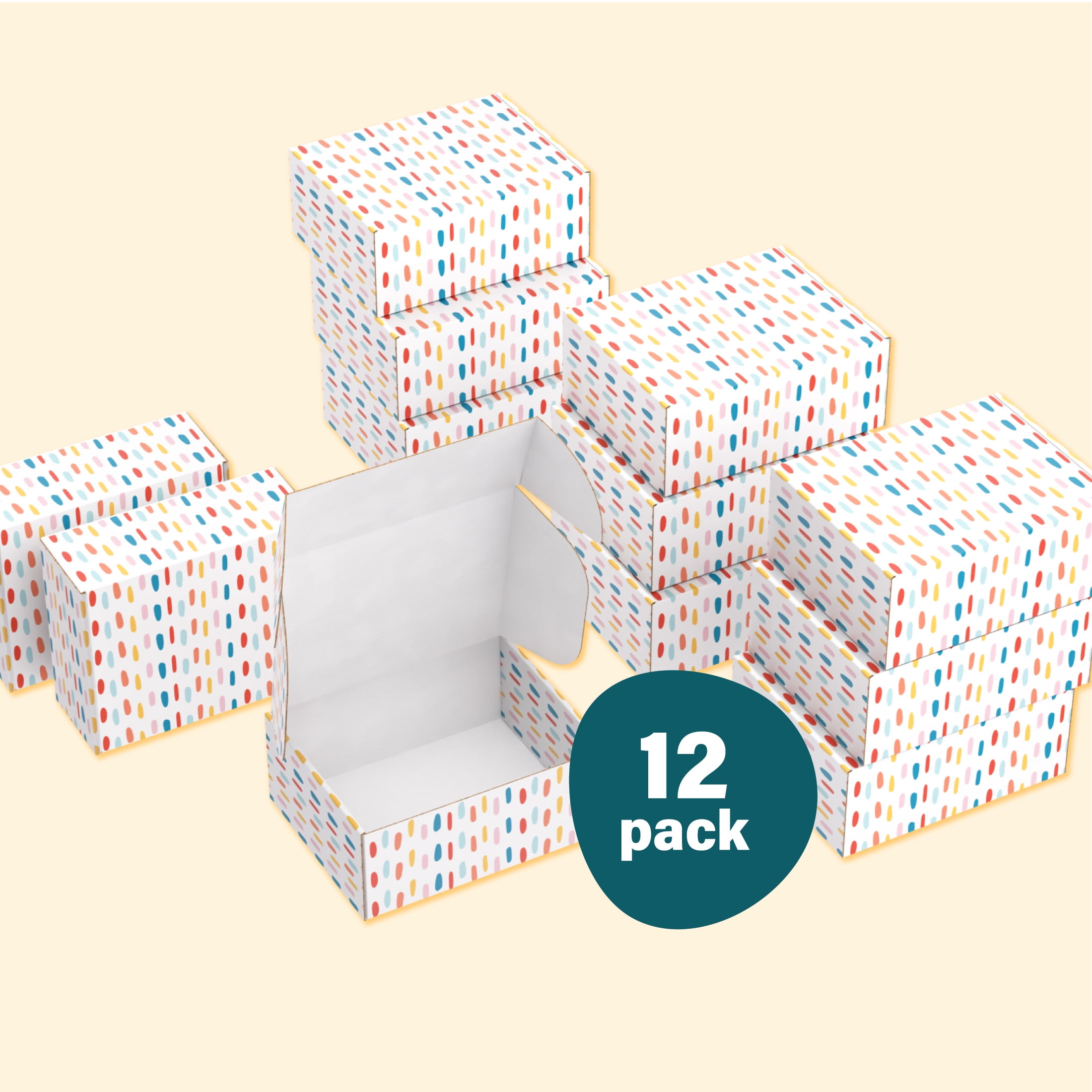 Printed Decorative Mailing, Shipping and Gift Boxes, Tuck Top Closure, 9.5” x 7.5” x 4", Confetti Print, 12 -Count Pack