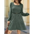 thumbnail image 6 of Womens Square Neck Long Sleeve Fall Dresses Casual Babydoll Sweater Dress Green XL, 6 of 8