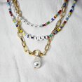 thumbnail image 4 of Collar de cuentas de arroz de metal estilo bohemio, cadena de clavícula de perlas con alfabeto de nicho retro para mujer, conjunto de 3 piezas, 4 of 5
