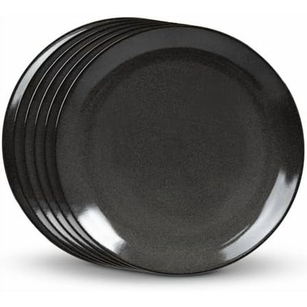 Mino Lightweight Porcelain Dinner Plate Set, 6-Piece, Onyx Black, Made in Japan