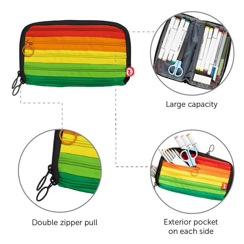 ZIPIT Colors Pencil Case | Rainbow Organizer Pouch with 3 Compartments | Large Capacity Storage