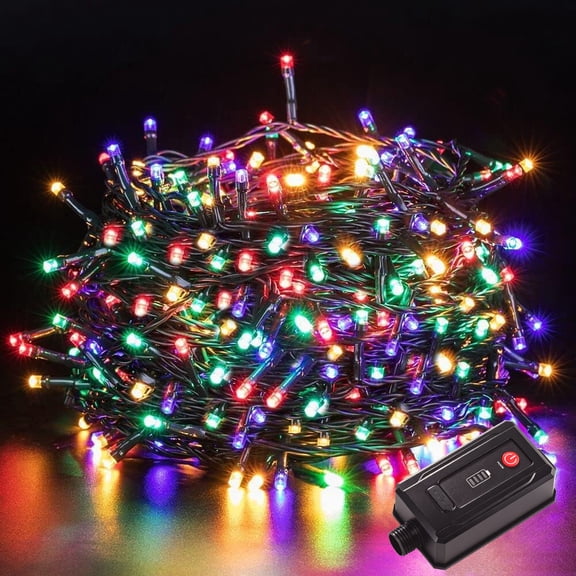 Aship 131ft Bright Christmas Lights Rechargeable, 300 Multicolor LED Christmas String Lights with Timer & 8 Modes, IP44 Waterproof Christmas Decorations for Indoor Outdoor Xmas Party Yard Garden