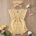thumbnail image 2 of Gyratedream Baby Girls Ribbed Ruffle Sleeve One-Pieces Jumpsuit Romper with Headband, 0/3 Months-18 Months, 2 of 6